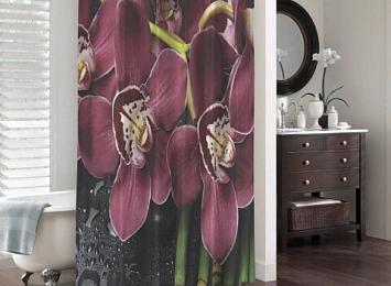 3D штора для ванны «Орхидеи и капли воды»