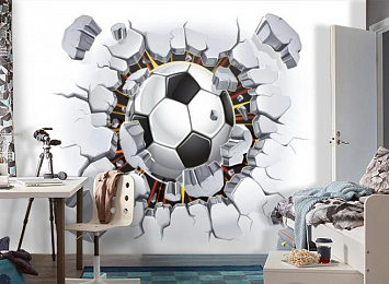 3D Фотообои «Мяч разламывает стену»