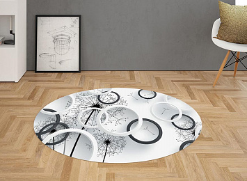 3D Ковер «Черно-белая объемная композиция с одуванчиками»