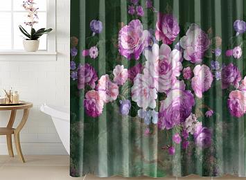 Шторы для ванной «Цветы в стиле барокко лилового оттенка»