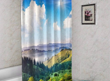 3D штора в ванную комнату «Альпийское утро»