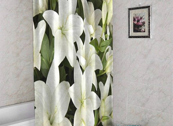 3D шторка для ванной «Белоснежные лилии»