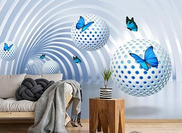 3D Фотообои «Футуристичный тоннель с бабочками»