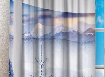 Фотошторы «Вид с балкона на зимний лес»
