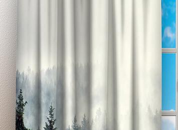 Фотошторы «Винтажное фото с туманным лесом»