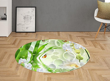 3D Ковер «Орхидеи на салатовом фоне в стиле спа»