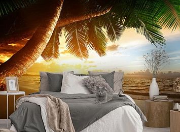 3D Фотообои  «Закат под пальмами»