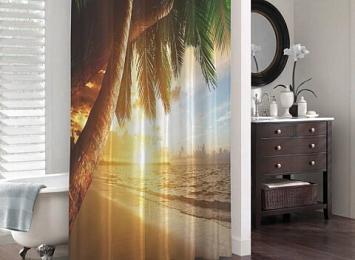 3D фотоштора для ванной «Закат под пальмами»