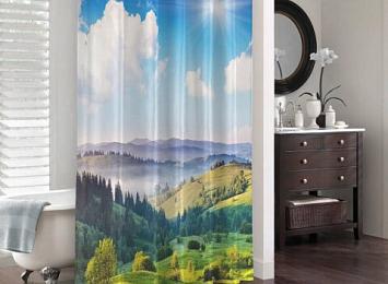 3D штора в ванную комнату «Альпийское утро»