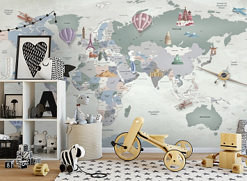 Фотообои «Карта мира с достопримечательностями» — стиль и качество для вашего интерьера