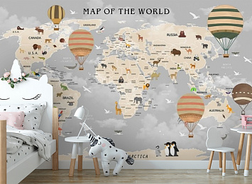 3D Фотообои «Карта мира для детской в пастельных тонах»