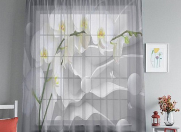 Фототюль Объемная геометрия "Белая орхидея на объемном фоне"