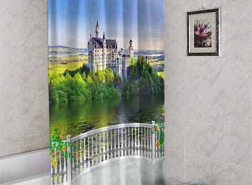 3D фотоштора для ванной «Балкон с видом на замок»