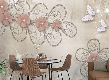 3D Фотообои «Пудровые незабудки с жемчугом» — стиль и качество для вашего интерьера