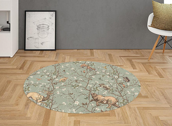 3D Ковер  «Сказочная иллюстрация с животными в оливковых тонах»