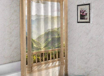 3D занавеска для ванной «Балкон с видом на солнечную долину»