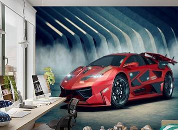 3D Фотообои «Футуристичный красный автомобиль»