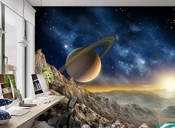 3D Фотообои «Огромный астероид с видом на сатурн»