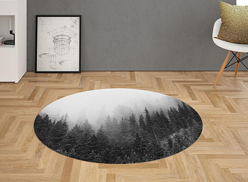 3D Ковер «Черно-белый лес в тумане»