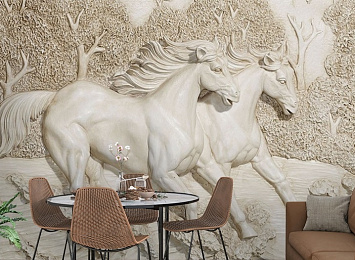 3D Фотообои «Лошади на рельефном фоне»