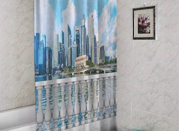 3D штора для ванны «Набережная с видом на мегаполис»