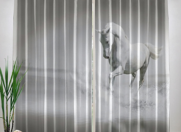 Фотошторы «Белый конь бегущий по воде»