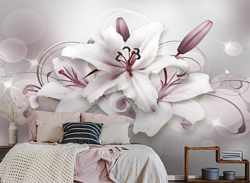 3D Фотообои «Сияющие пудровые лилии»