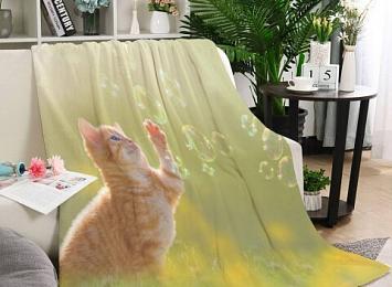 3D плед «Рыжий кот с мыльными пузырями»