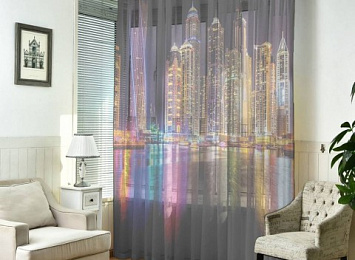 3D Тюль на окна "Огни Дубая"