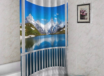 3D занавеска в ванную комнату «Балкон с видом на горы»