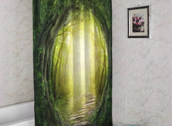 3D фото занавеска для ванной «Тоннель из деревьев»