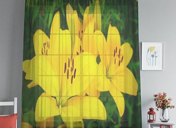 3D Тюль "Яркие желтые лилии"