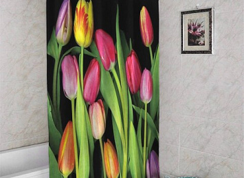 3D занавеска для ванны «Тюльпаны на темном фоне»
