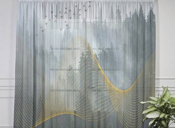 3D Тюль на окна "Туман над лесом"