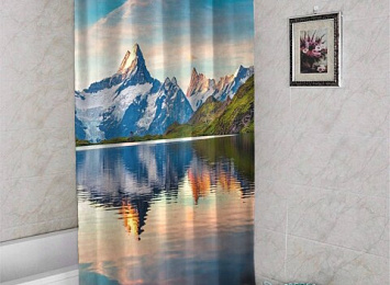 3D занавеска в ванную комнату «Утренний горный пейзаж»
