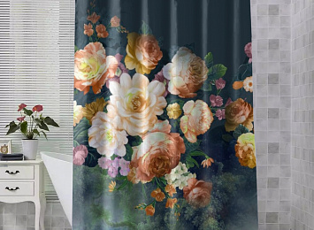Шторы для ванной «Цветы в стиле барокко в теплых тонах»