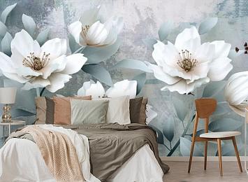 3D Фотообои "Благородные белые цветы"