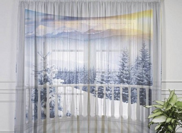3D тюль "Вид с балкона на зимний лес"
