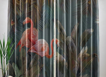Фотошторы «Фламинго в тенистых тропиках»