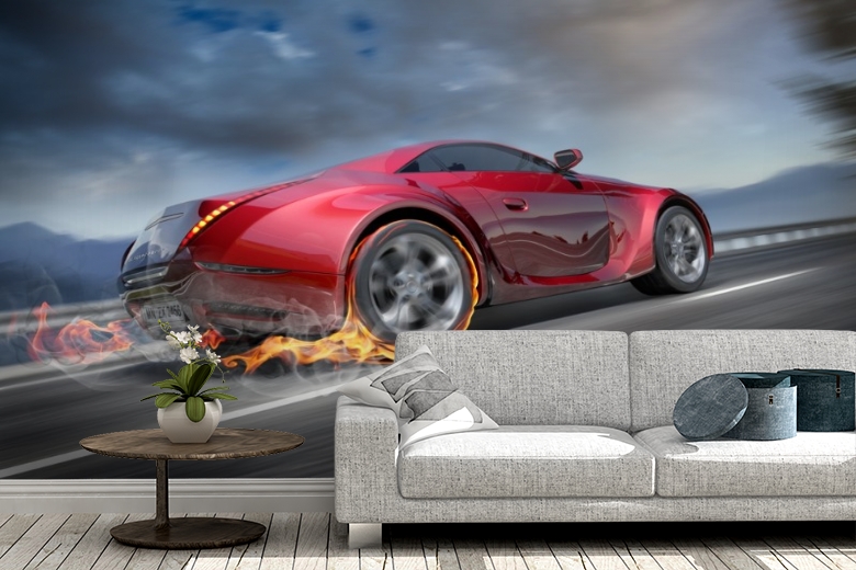 картинка 3D Фотообои «Красный спорткар» | интернет-магазин фотообоев ARTDECO