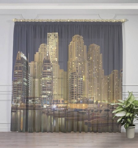 картинка 3D Тюль на окна "Пристань у небоскребов" | интернет-магазин фотообоев ARTDECO