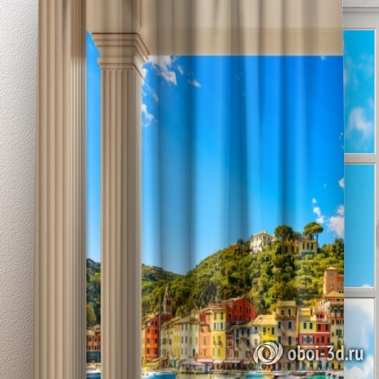 картинка Фотошторы «Балкон с видом на средиземноморский город» | интернет-магазин фотообоев ARTDECO