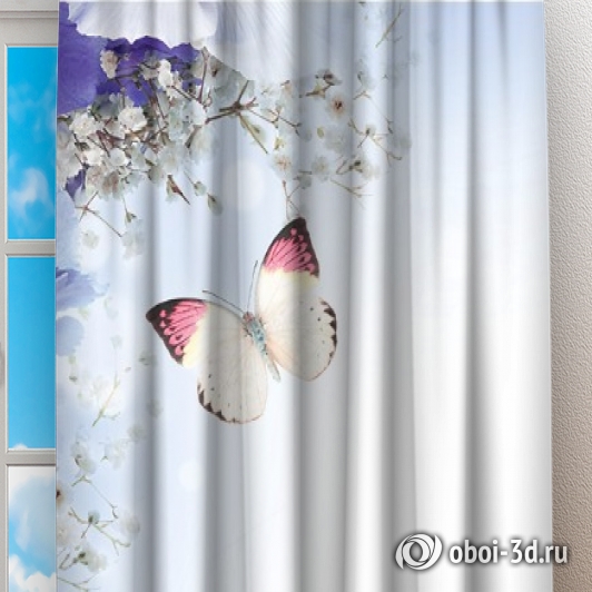 картинка Фотошторы «Бабочки под нежными цветами» | интернет-магазин фотообоев ARTDECO