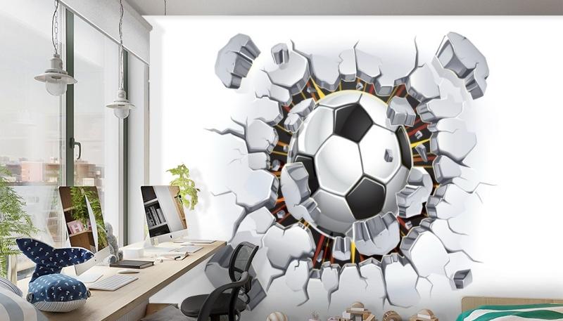 картинка 3D Фотообои «Мяч разламывает стену» | интернет-магазин фотообоев ARTDECO