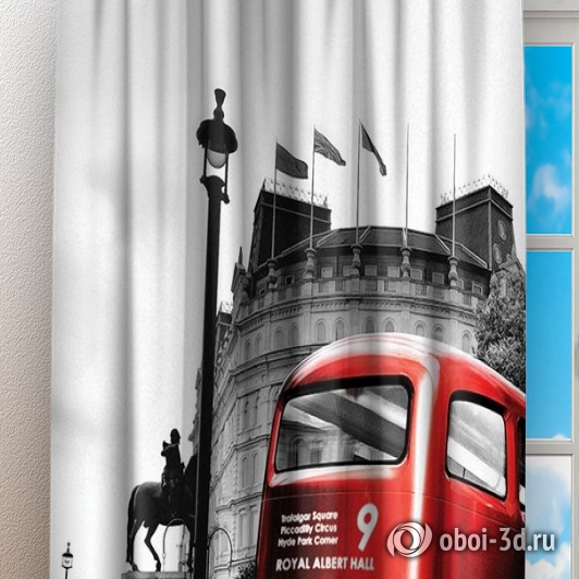 картинка Фотошторы «Красный автобус» | интернет-магазин фотообоев ARTDECO
