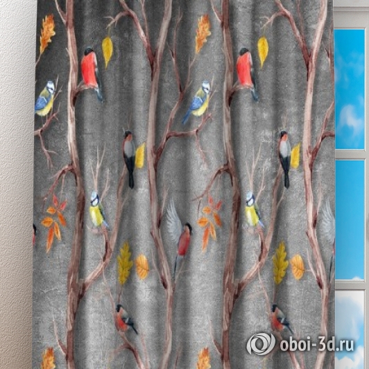 картинка Фотошторы «Осенний этюд с птицами» | интернет-магазин фотообоев ARTDECO