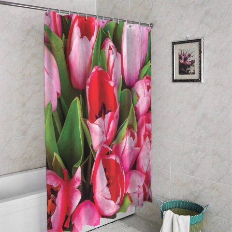 картинка 3D занавеска для ванной «Букет тюльпанов» | интернет-магазин фотообоев ARTDECO