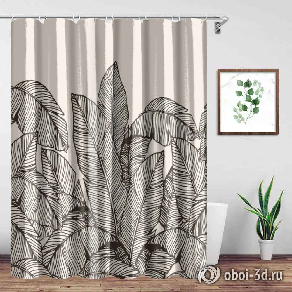 картинка Шторы для ванной «Раскидистые листья на кремовом фоне» | интернет-магазин фотообоев ARTDECO