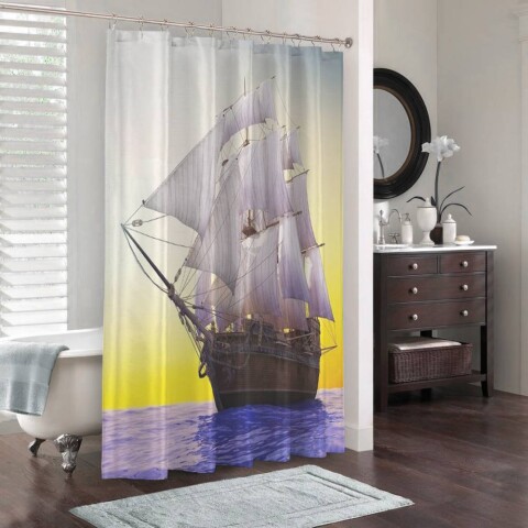 картинка 3D шторка для ванной «Старый корабль в открытом океане» | интернет-магазин фотообоев ARTDECO