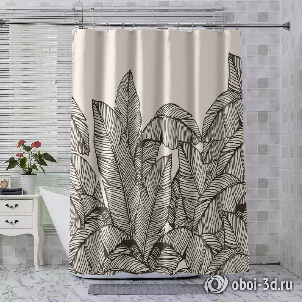 картинка Шторы для ванной «Раскидистые листья на кремовом фоне» | интернет-магазин фотообоев ARTDECO